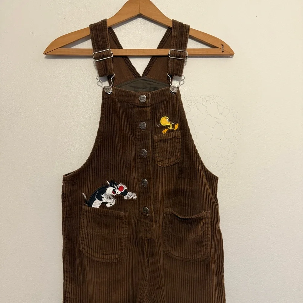 Vintage Y2K Looney Tunes Tweety Bird Corduroy Bib Overalls Girls Size 12 Cotton